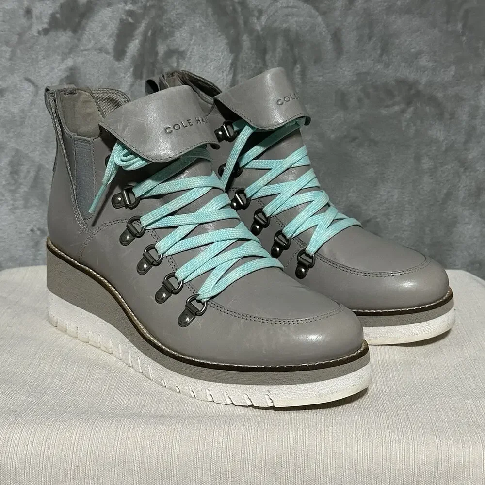 Cole Haan Explore Womens Waterproof Wedge Boots Sz 8B Gray Outdoors Hiking Shoe